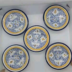 Lot 5 Multicolor Hand-Painted Small Ceramic Bowl Made in Tunisia 1.5" H  5.75" W